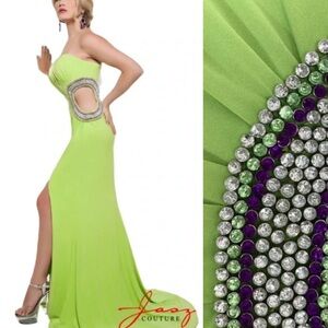 JASZ Dress Strapless Gown Open Side with Rhinestones Bright Green Size 00 NWT